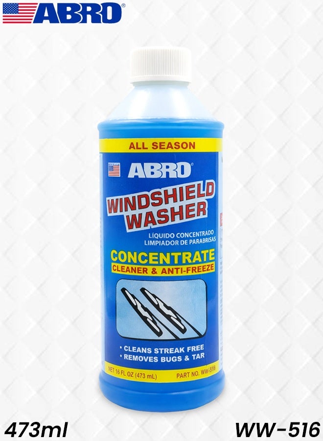 أبرو سائل غسيل الزجاج الأمامي المركز ABRO WW-516 (473 مل) - منظف زجاج لجميع الفصول وحماية من التجمد حتى -25 درجة مئوية - يزيل بقع الحشرات والقطران وعصارة الأشجار وأوساخ الطريق - تركيبة خالية من الخطوط لرؤية واضحة - يُخفف بـ 4 لترات من الماء - Image 1